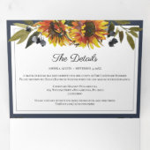 Sunflower Navy Blue Weddenschap in één uitnodiging (Binnenzijde eerst)