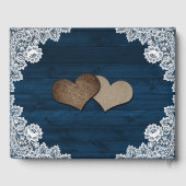 Sunflower Navy Blue Wood Floral Lace Wedding Gastenboek (Achterkant)