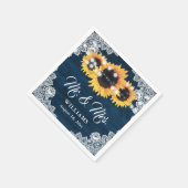 Sunflower Navy Blue Wood Floral Lace Wedding Servet (Hoek)