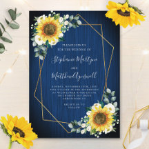 Sunflower Navy Blue Wood Geometric Wedding