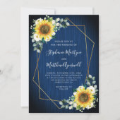 Sunflower Navy Blue Wood Geometric Wedding Kaart (Voorkant)