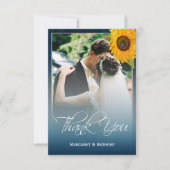 Sunflower Navy Blue Wood Rustic Wedding Bedankkaart (Voorkant)