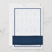 Sunflower Navy Damask Floral Wedding Invitation Kaart (Achterkant)