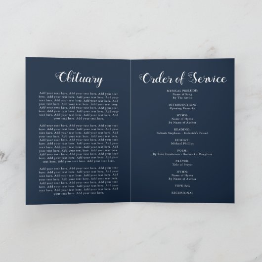 Sunflower Navy & Gold Elegant Funeral Programme Programma (Binnen)
