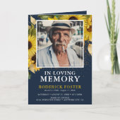 Sunflower Navy & Gold Elegant Funeral Programme Programma (Voorkant)