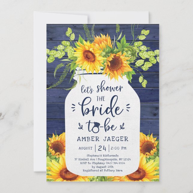 Sunflower Navy Mason Jar Bridal Shower (Voorkant)