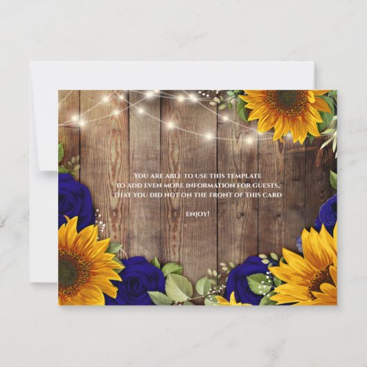 Sunflower & Navy Rozen rustiek bedankje Kaart (Achterkant)