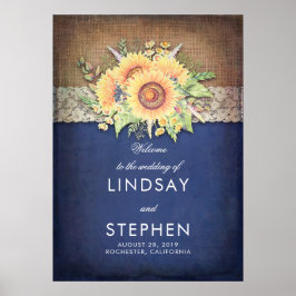 Sunflower Navy Rustic Wedding Welcome Poster