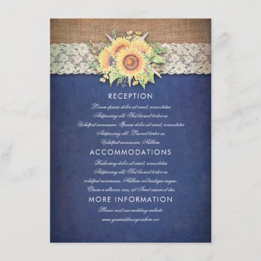 Sunflower Navy Wedding Informatie Gast Kaart (Voorkant)
