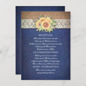 Sunflower Navy Wedding Informatie Gast Kaart (Voorkant / Achterkant)