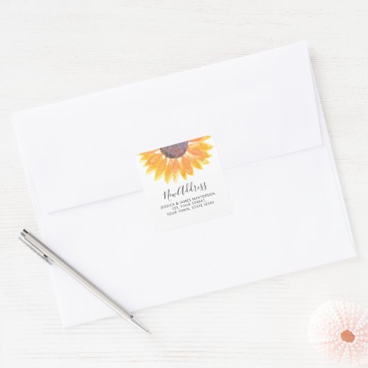 Sunflower New Address Square Sticker (Envelop)
