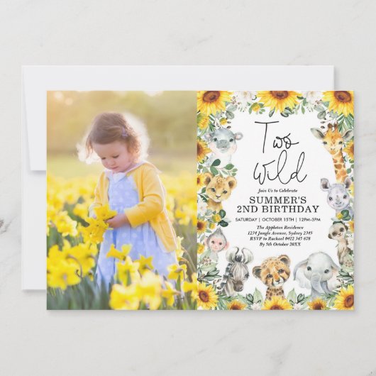 Sunflower Oerwoud Safari Twee Wild Birthday Foto Kaart (Voorkant)
