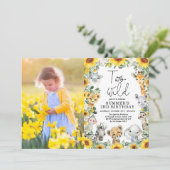 Sunflower Oerwoud Safari Twee Wild Birthday Foto Kaart (Staand voorkant)
