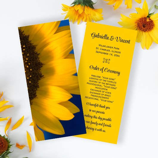 Sunflower on Blue Wedding Programme Programmakaart