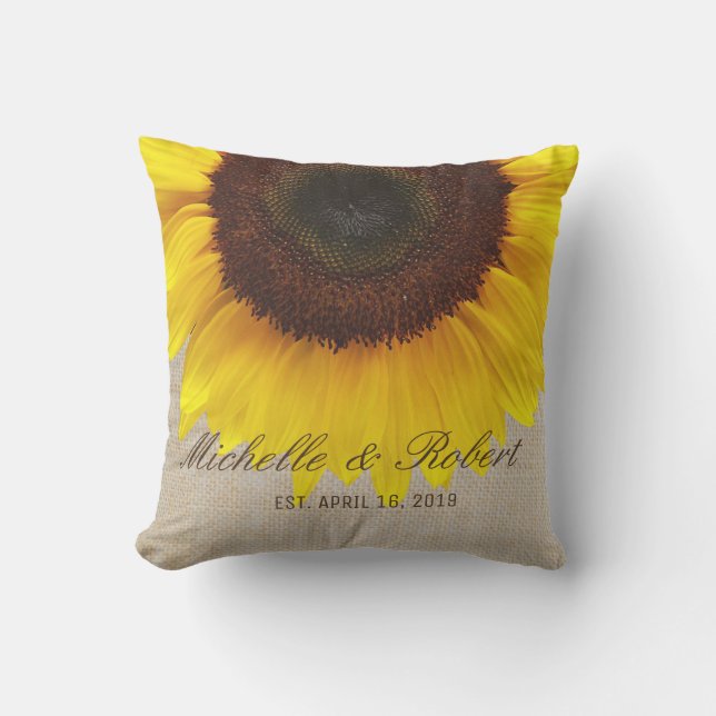 Sunflower on Burlap Rustic Country Wedding Custom Buitenkussen (Voorkant)