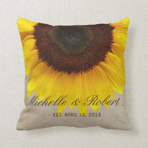 Sunflower on Burlap Rustic Country Wedding Custom Kussen