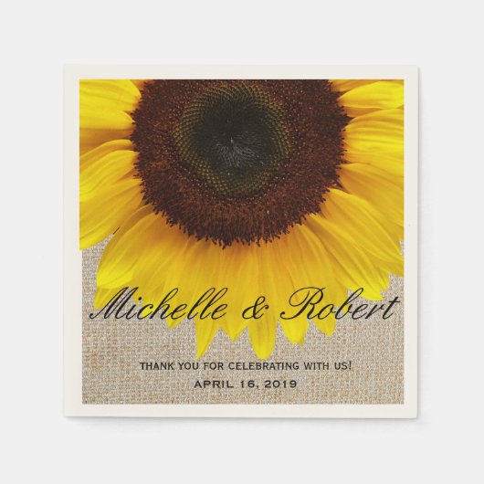 Sunflower on Burlap Rustic Country Wedding Custom Servetten (Voorkant)