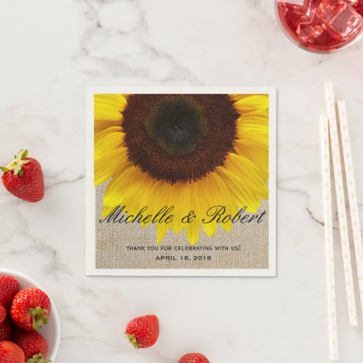 Sunflower on Burlap Rustic Country Wedding Custom Servetten (Insitu)