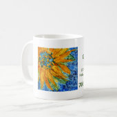 Sunflower on Burst of Blue background Label Koffiemok (Voorkant links)