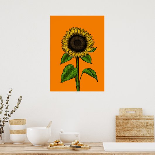 Sunflower on orange poster (Keuken)