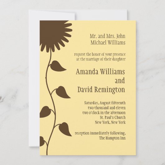 Sunflower on Yellow Wedding Invitation Kaart (Voorkant)