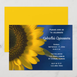 Sunflower op Blue Quinceanera Invitation Kaart