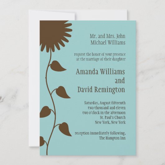Sunflower op Blue Wedding Invitation Kaart (Voorkant)