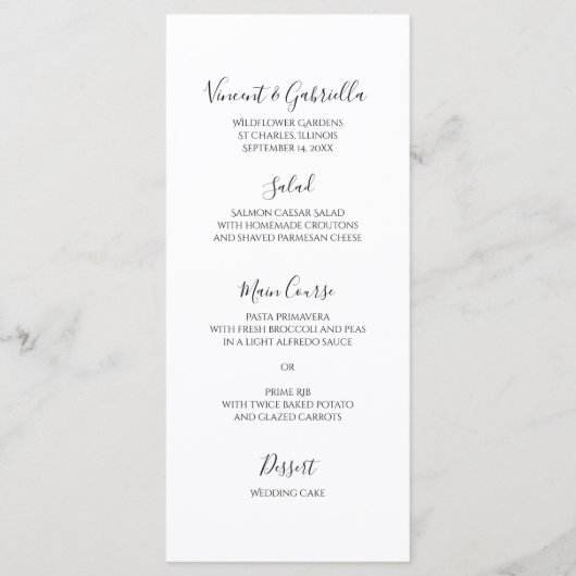 Sunflower op White Waterverf Wedding Menu (Achterkant)