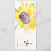 Sunflower op White Waterverf Wedding Menu (Voorkant)