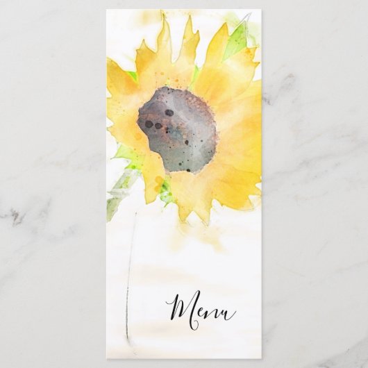 Sunflower op White Waterverf Wedding Menu (Voorkant)