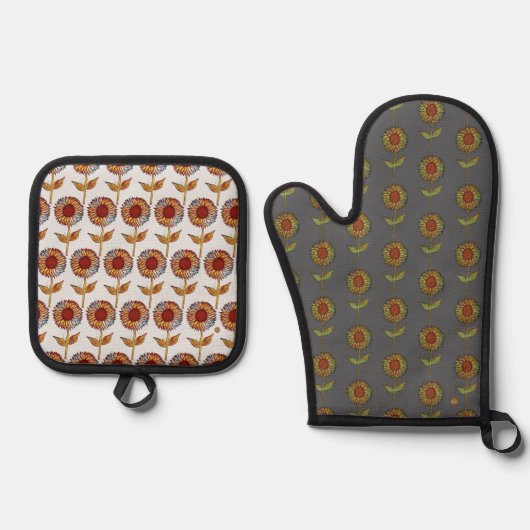  Sunflower Oven Mitt and Pot Holders Ovenwant & Pannenlap Set (Voorkant)