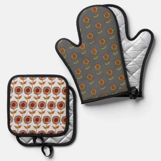  Sunflower Oven Mitt and Pot Holders Ovenwant & Pannenlap Set (Voorkant / Achterkant)