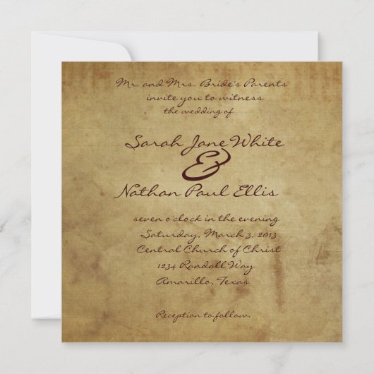 Sunflower Parchment Square Weddenschap Kaart (Achterkant)