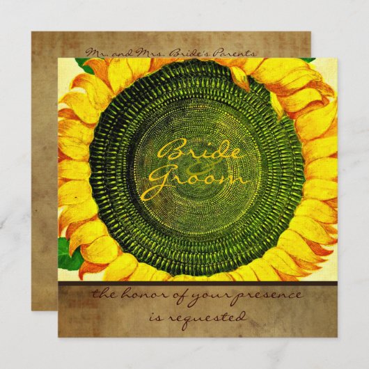 Sunflower Parchment Square Weddenschap Kaart (Voorkant / Achterkant)