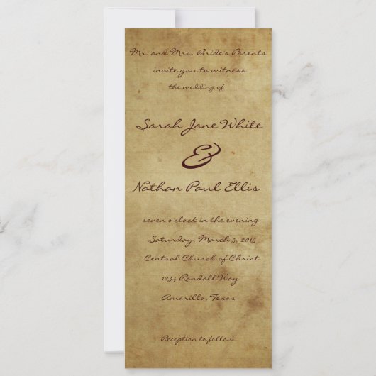 Sunflower Parchment Tall Wedding Invitation Kaart (Achterkant)