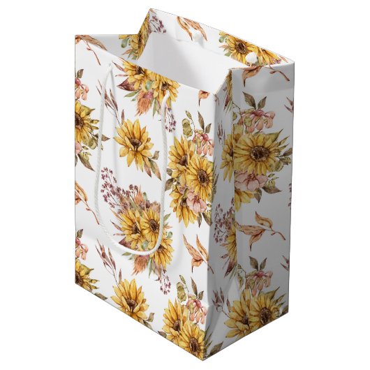 Sunflower Patroon Medium Cadeauzakje (Voorkant Gekanteld)