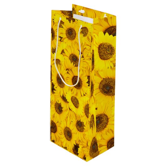 Sunflower Patroon Wijn Cadeautas (Voorkant Gekanteld)