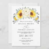 Sunflower Peony Floral Eucalyptus QR Code Wedding Kaart (Voorkant)