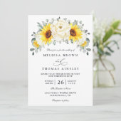 Sunflower Peony Floral Eucalyptus QR Code Wedding Kaart (Staand voorkant)