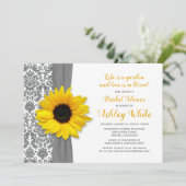 Sunflower Pewter Gray Damask Vrijgezellenfeest Inv Kaart (Staand voorkant)