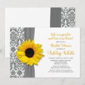Sunflower Pewter Gray Damask Vrijgezellenfeest Inv Kaart (Voorkant / Achterkant)