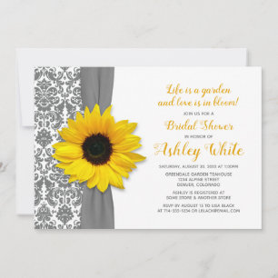 Sunflower Pewter Gray Damask Vrijgezellenfeest Inv Kaart