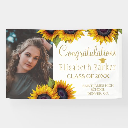 Sunflower PHOTO gold afstuderen felicitaties Spandoek (Horizontaal)