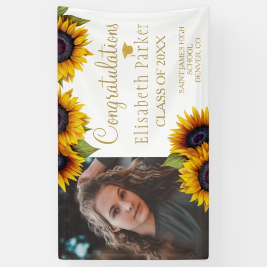 Sunflower PHOTO gold afstuderen felicitaties Spandoek (Verticaal)