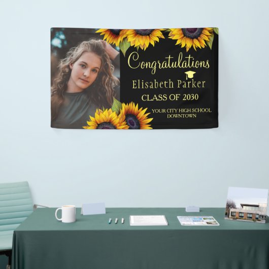 Sunflower PHOTO gold afstuderen felicitaties Spandoek (Beurs)