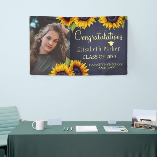 Sunflower PHOTO gold afstuderen felicitaties Spandoek (Beurs)