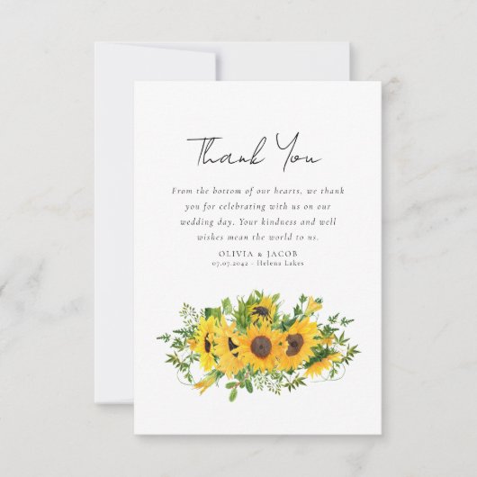 Sunflower Photo Wedding Bedankkaart (Voorkant)