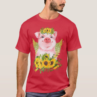 Sunflower Pig With Wings Spring Floral Aesthetic A T-shirt