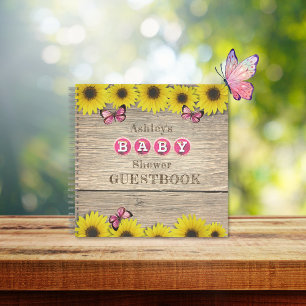 Sunflower Pink Butterfly Baby shower Gastenboek Notitieboek