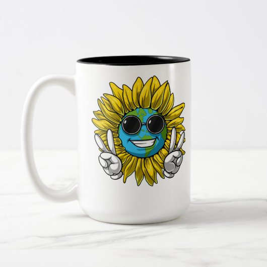 Sunflower Planet Earth Hippie Tweekleurige Koffiemok (Links)